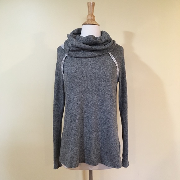💥 CLEARANCE Gathered Funnel Cowl Neck Sweater Marled Grey - Picture 2 of 4